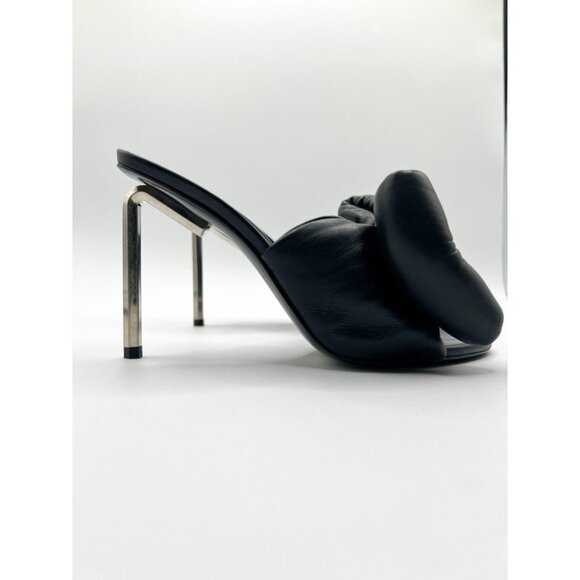 Off-White Allen Black Leather Bow Mule Sandals Stiletto Heel - Picture 8 of 14